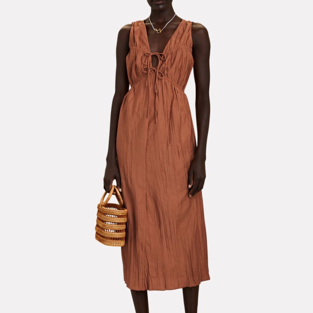 FRAME chinched crinkle silk dress, new
